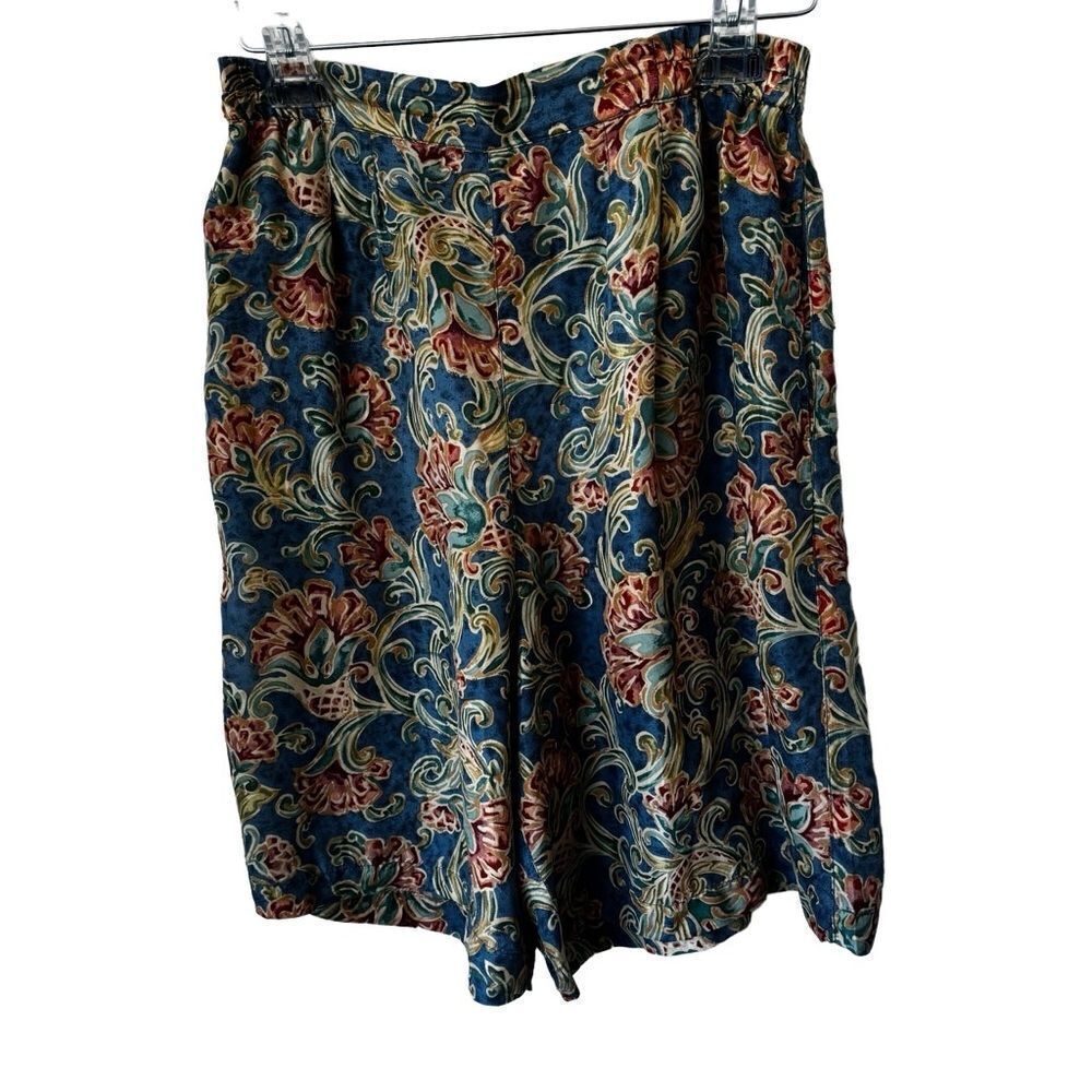 Y2K Silk Xposure Shorts Paisley Blue Red High Waist Elastic SZ S